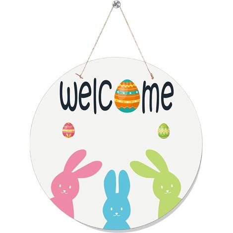 Panneau De Décoration En Bois Pour Pâques - Lapin Et Oeufs De Pâques - Pendaison Murale Ou Porte - 25 x 25 cm - 1 Pièce (1/5)