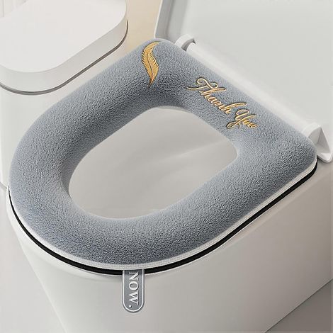Housse de siège de toilette douce et chaude pour un confort hivernal optimal, coussin universel lavable, grise (1/5)