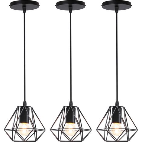 3PCS Plafonnier Rétro Suspension Luminaire D'Intérieur Vintage Noire Suspension Lustre Cage En Fer Métallique, Pour Cuisine, Bureau (1/5)