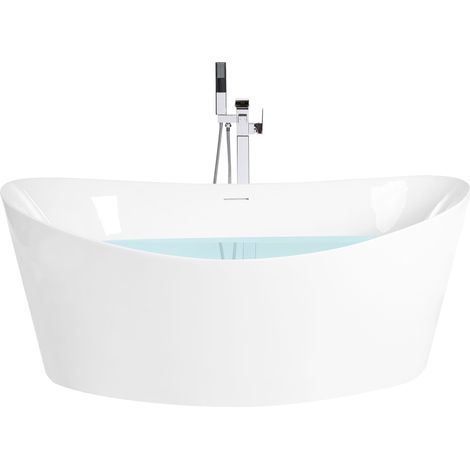 Freestanding Bathtub White Acrylic 1730 x 800 mm Oval Overflow System Modern ADUANA (1/5)