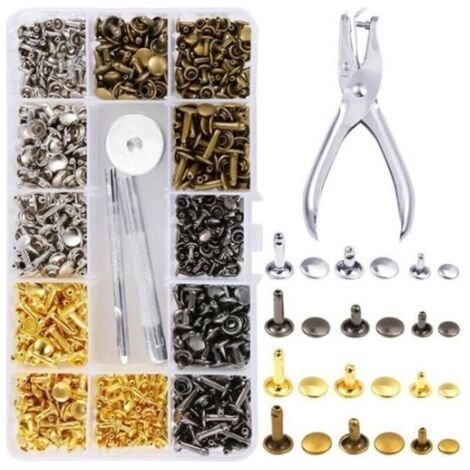 Kit de 360 pcs rivets en cuir avec outil de réglage et pinces à poinçonner pour vêtements, ceintures, chaussures et sacs (1/5)