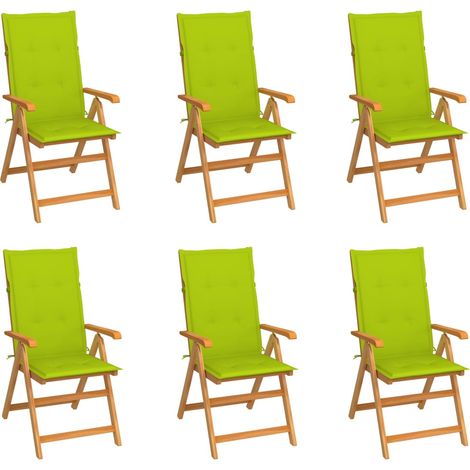 Gartenstühle 6 Stk. mit Hellgrünen Kissen Massivholz Teak