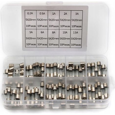 Juego de fusibles rápidos de vidrio WTA 5x20mm 100 piezas 0,2A-20A