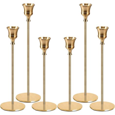 Lot de 6 Bougeoirs, Fer Doré, Hauteurs Variées, Décoration Mariage (1/5)