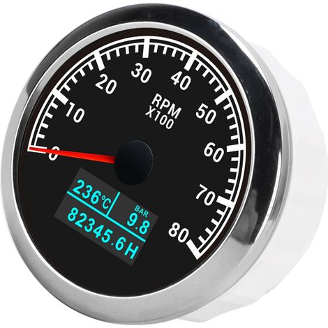 3-in-1-Messgerät: Drehzahlmesser, Wassertemperaturanzeige, Öldruckanzeige, Betriebsstundenzähler, schwarzes Zifferblatt, Schutzart IP67, für Auto, LKW, Boot (1/5)
