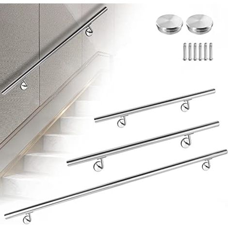 Naizy – Tube et barre métallique 200cm en inox – Garde-corps intérieur et extérieur – Rampe d'escalier avec fixation rapide