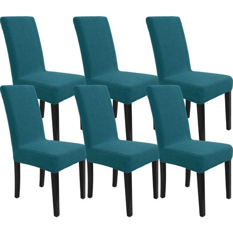 Stuhlhussen 6er Set Dunkelgrün, Stretch Jacquard, Waschbar, für Esszimmerstühle (1/5)