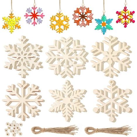 18 décorations de sapin de Noël en bois, flocons de neige, décoration de sapin de Noël, bois, bricolage, artisanat, pour Noël, décoration, étiquettes cadeaux (1/5)