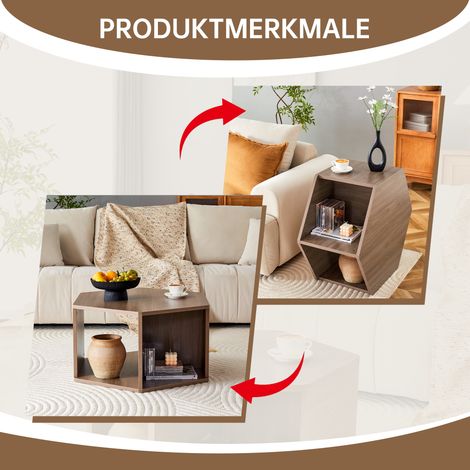 Table basse hexagonale modulable (79 x 69,4 x 40 cm) – Style contemporain, montage simple pour pièces polyvalentes, apportant des options de rangement et d'agencement supplémentaires (1/5)