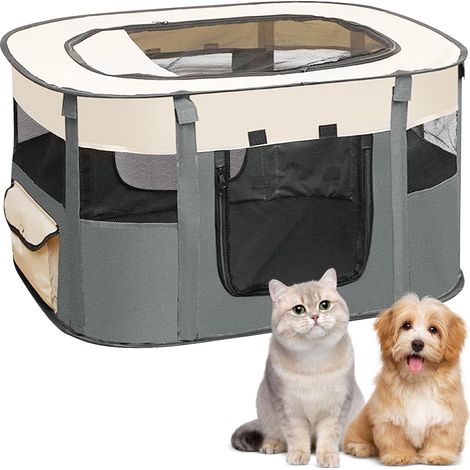 Faltbares Hundegehege – 1 Stück – Oxford-Gewebe – Rechteckiges Zelt – Für drinnen und draußen – 70 x 55 x 40 cm – Grau (1/5)