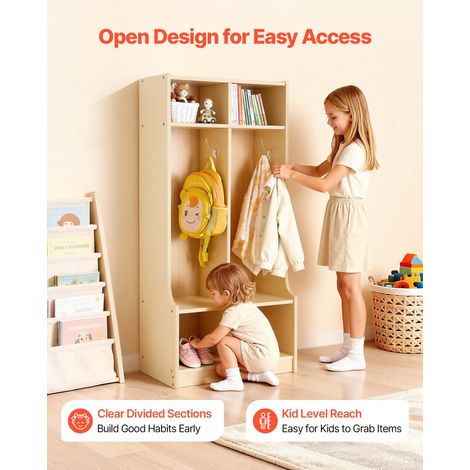 Vestiaire 2 Enfants Ouvert - Penderie pour Enfants en Bois (1/5)