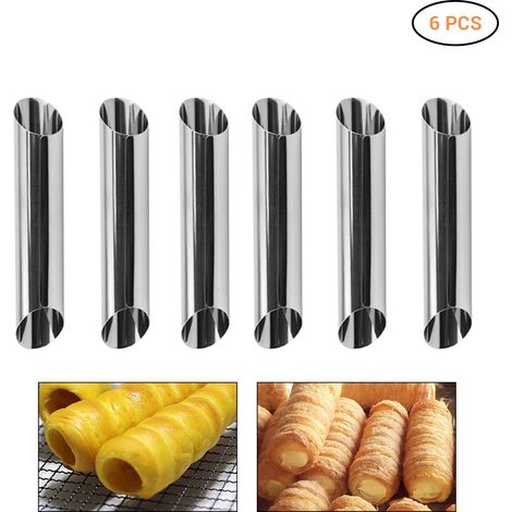 6 moules à croissants en acier inoxydable, tubes spiralés pour insérer la crème et le chocolat, outils de pâtisserie. (1/5)