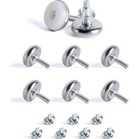 8 pcs M6 X 28MM Pied Réglable à Base Ronde, Pieds de Nivellement, Pied Vérin Meuble à Visser, Vis de Réglage pour Pied Mise à Niveau, avec 8 Écrou à Griffes, pour Pieds de Lit Bureau Armoire (1/5)