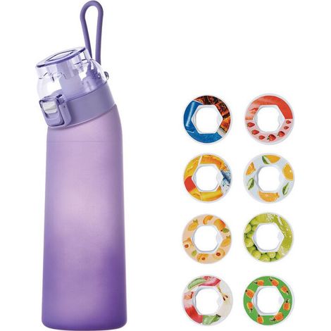 Bouteille d'Eau Sport 700ml avec Paille et 8 Capsules Arômes Fruits, Sans BPA, Gobelet Réutilisable pour le Sport et la Randonnée