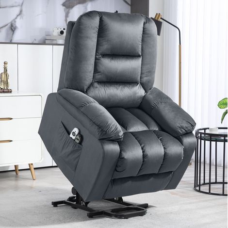 Sillón relax elevador eléctrico con masaje y calor, reclinable 135°, gris DESVIAE (1/5)