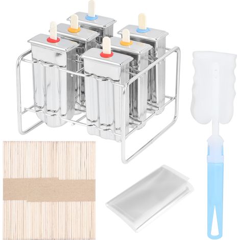 Moule à glace en acier inoxydable 6 cavités, outil de fabrication avec support et brosse de nettoyage pour cuisine. (1/5)