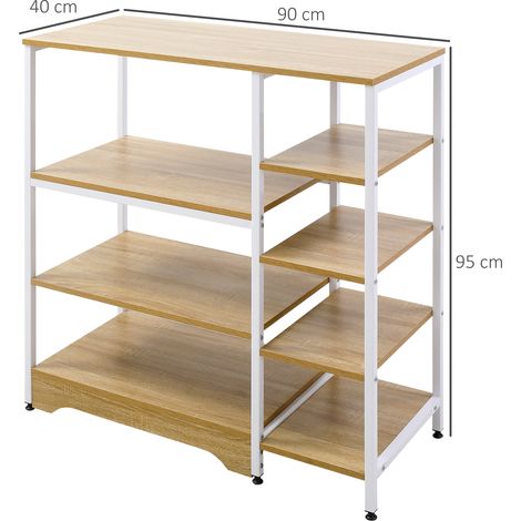 Étagère de cuisine basse gain de place de style industriel, meuble de cuisine en métal et bois à 7 niveaux, 90 x 40 x 95 cm, blanc (1/5)