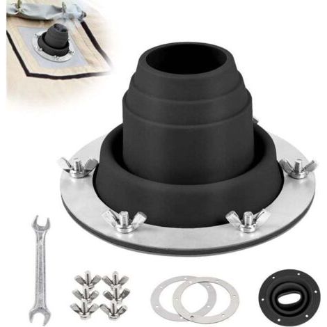 Manchon pour tuyau de poêle de tente Passe-toit 45-100mm Passe-tuyau résistant à la chaleur en silicone et base métallique Raccord pour poêle de tente pour camping, plein air et tentes (Noir)