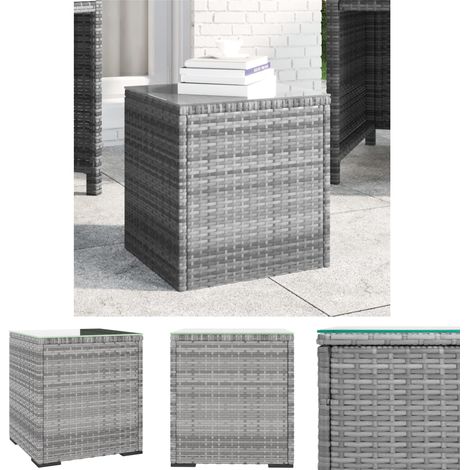 Stahlbeine - vidaXL Beistelltisch Grau 40x37x40,5 cm Poly Rattan und Hartglas - Hartglas Tisch (1/5)