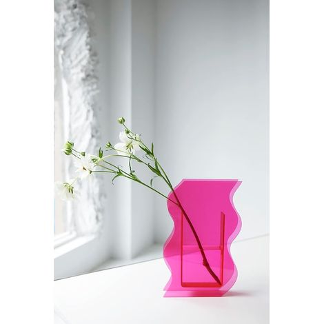 Modern Acrylic Vase Transparent Retro Acrylic Vase Decorative Vase Bedroom Living Room Office Decoration Pink (1/4)