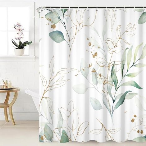 Rideau de douche eucalyptus vert, décoration de salle de bain avec 12 crochets, décoration moderne, 180 x 180 cm (1/5)