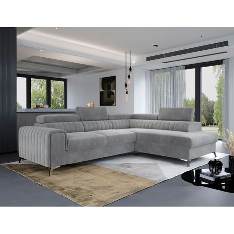 Ecksofa mit Schlaffunktion Sofa ELENI Stoff Monolith Hellgrau Ottomane Rechts (1/5)