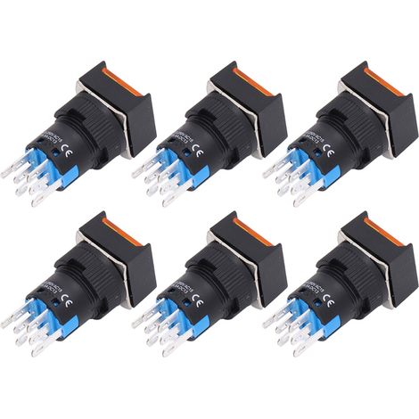 16 mm quadratischer Drucktaster, 12 V, leuchtend gelb, 25er-Packung ABS-Messing-8-polige Verriegelungsschalter, selbsthaltend mit LED-Anzeige (1/5)
