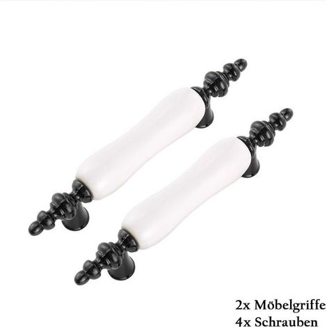 Lot de 2 Poignée de Porte en Céramique Style Moderne avec Vis pour Armoir Placard Tirroir Entraxe 76mm (Noir et Blanc) - (1/5)