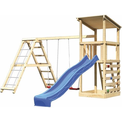 Akubi Spielturm Anna natur Rut. blau DSA+KG Kletterwand