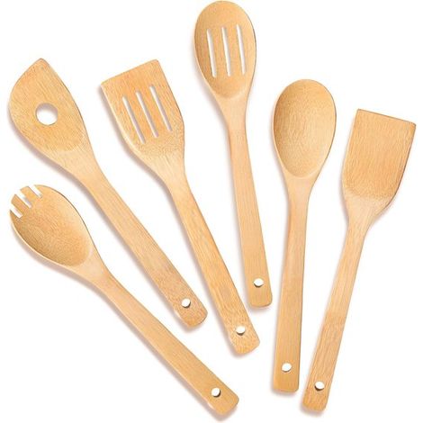 Spatules - Ustensiles de cuisine en bois - Ensemble de spatules antiadhésives - 6 pièces - Cuillère - Écumoire en bambou (1/5)