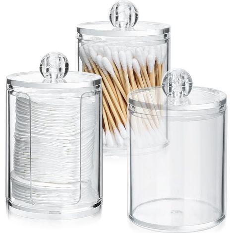 3 Boite Coton-Tige, Transparent, PP, Rangement Salle de Bain, Cuisine, Bureau (1/5)