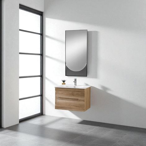 Mobile bagno sospeso 70 cm Rovere Nodi con lavabo e specchio LED - HAITI (1/5)