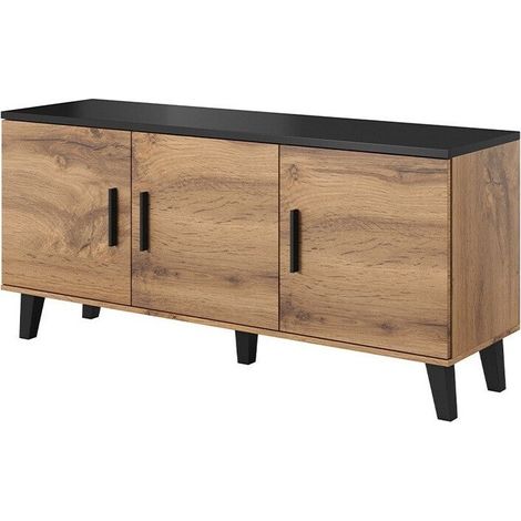 Mueble TV Larfloi 106, Roble wotan + Negro, Número de puertas: 3, Número de cajones: 0, 150x69x45cm