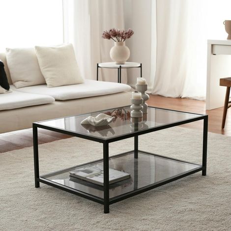 Table basse en verre fumé rectangulaire, 2 plateaux TULUM (1/5)