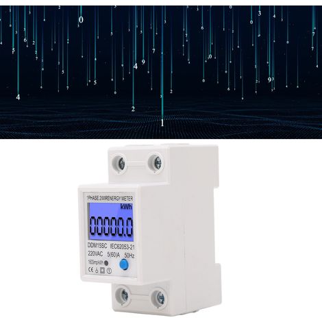 Compteur d'énergie numérique LCD monophasé 2P, testeur de consommation électrique sur rail DIN, 5 A, 220 V CA-AquaForge (1/5)