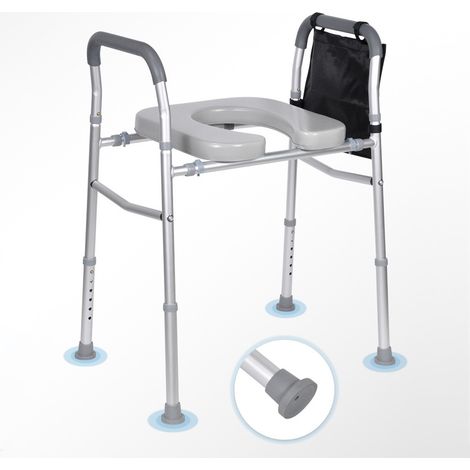 Cadre Toilette Securise Largeur et Hauteur Reglables Barre deAppui pour WC avec Accoudoirs en Alliage deAluminium Charge 136 kg Deux Pieds Ventouses pour Handicapes Enceintes Personnes Âgees (1/5)