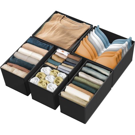Boîte de Rangement en Tissu Pliable, Placard, Commode, diviseur de tiroir, paniers pour sous-vêtements, Soutiens-Gorge, Noir (Ensemble de 6) (1/5)