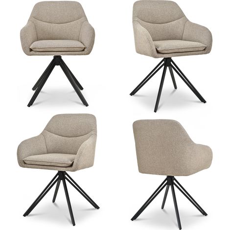 Bon Furni Fauteuils de Salle à Manger Pivotants en tissu texturé taupe, Pieds Métal Noir, Lot de 4 (1/5)