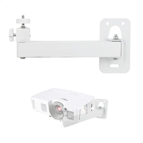 Support Videoprojecteur Mural, Support Projecteur Réglable Rotation à 360°, Supports Retroprojecteur en Métal avec Adaptateur 1/4" pour Home Cinéma, Bureau, Salle de Jeux, Blanc (1/5)