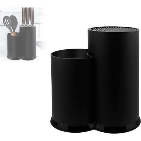 Soporte para cuchillos 2 en 1, Bloque para cuchillos de cocina, Cilíndrico, Almacenamiento de cubiertos, Negro, 1 pieza (1/5)