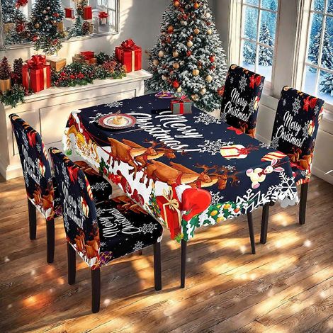 Nappe de Noël imprimée numériquement pour la décoration de la maison pendant les fêtes, nappe imperméable et anti-poussière et housse de chaise TC-146 (140210cm) (1/4)