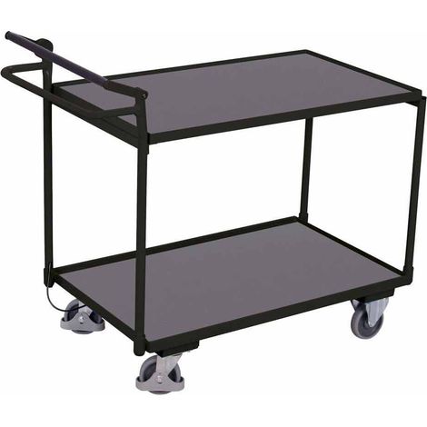 VARIOfit Tischwagen mit gebogenem Schiebegriff und 2 Ladeflächen 985x590mm sowie Totmannbremse Anthrazitgrau RAL 7016