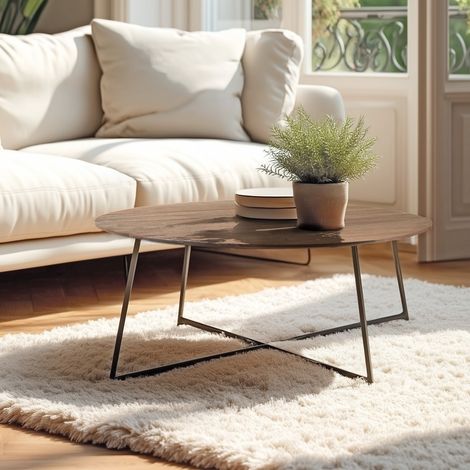 ROMY - Table basse ronde 80x80cm en bois de mindi pieds en métal noir (1/5)