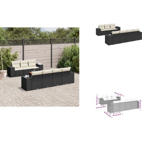 Salon de jardin 8 pcs avec coussins noir résine tressée - Ensemble Salon De Jardin - Meuble Extérieur - Résine Tressée - Rotin Synthétique - Fauteuil Jardin (1/3)