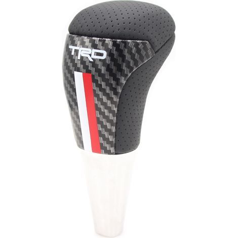Universal leather gear shift knob, TRD manual gear shift knob with carbon fiber texture, carbon fiber (TRD red and white stripe), one pack per hole. (1/4)