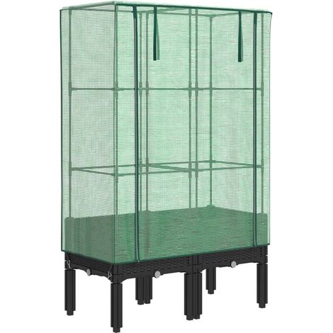 Maison Exclusive - Hochbeet mit Gewächshaus-Aufsatz Rattan-Optik