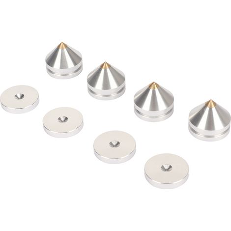 Lot de 4 pieds d'isolation pour haut-parleurs, absorbant les chocs, pour platine vinyle, caisson de basses et amplificateurs (argenté). (1/5)