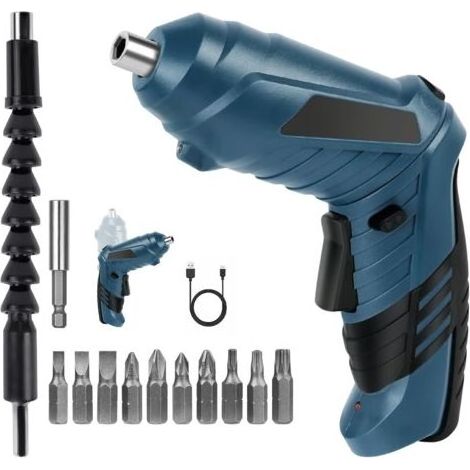 Perceuse Visseuse Sans Fil 3.5Nm, Visseuse Devisseuse 1300mAh 3.6V + 12 Forets, 2 Sens Rotation + Lampe LED, Câble Charge USB, Idéal pour Artisans, Installation de Meubles et Jouets (1/5)