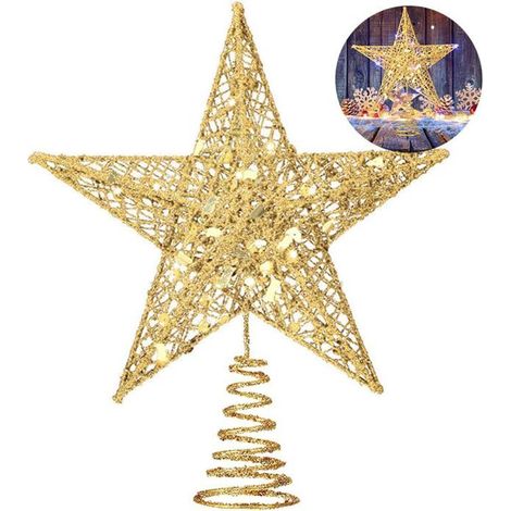 Goldener, funkelnder Stern für den Weihnachtsbaum, Glitzerdekoration aus Metalldraht, 20 cm / 7,8 Zoll