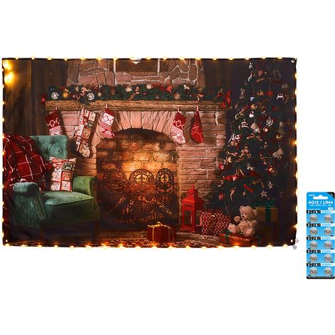 Ej.Life Weihnachtsdekorations-Wandteppich, 180 x 115 cm, LED-Leuchtstoff zum Aufhängen, Kamin-Atmosphären-Dekoration mit hellem Hintergrundstoff (1/5)